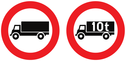 Accès interdit aux véhicules ou trains de véhicules à moteur conçus et construits pour le transport de marchandises
