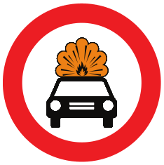 Accès interdit aux véhicules ou trains de véhicules transportant les marchandises dangereuses inflammables ou explosives déterminées par les autorités compétentes en matière de transport de marchandises dangereuses