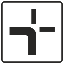 Tracé de la voie sur laquelle les conducteurs ont priorité au carrefour suivant (exemple) Le trajet prioritaire indiqué sur le panneau additionnel est adapté en fonction de la disposition des lieux