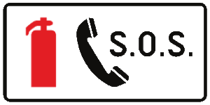 Ce panneau additionnel en dessous du signal F98 indique un refuge doté d’un téléphone d’appel d’urgence et d’un extincteur