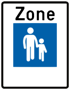 Début d’une zone piétonne La vitesse maximale qui s’y applique peut être indiquée sur le signal, en bas à droite